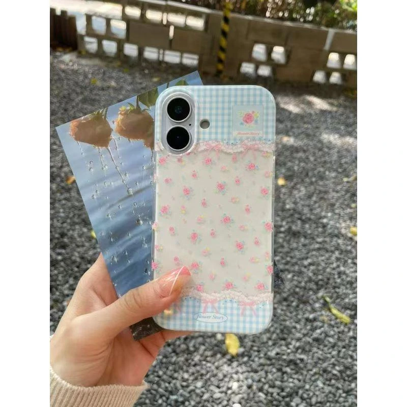 夕与空ins格纹春日碎花适用iphone16手机壳华为P70vivo小米15oppo