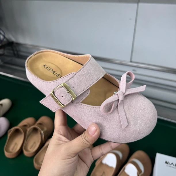 粉色蝴蝶结鞋夹款勃肯半拖