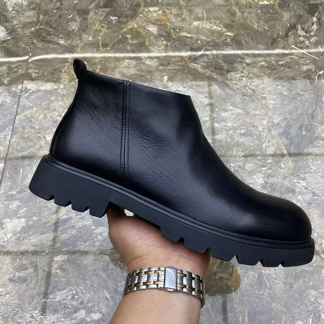 百搭冬季高帮切尔西靴真皮靴子男士加绒保暖短靴英伦时尚马丁靴男