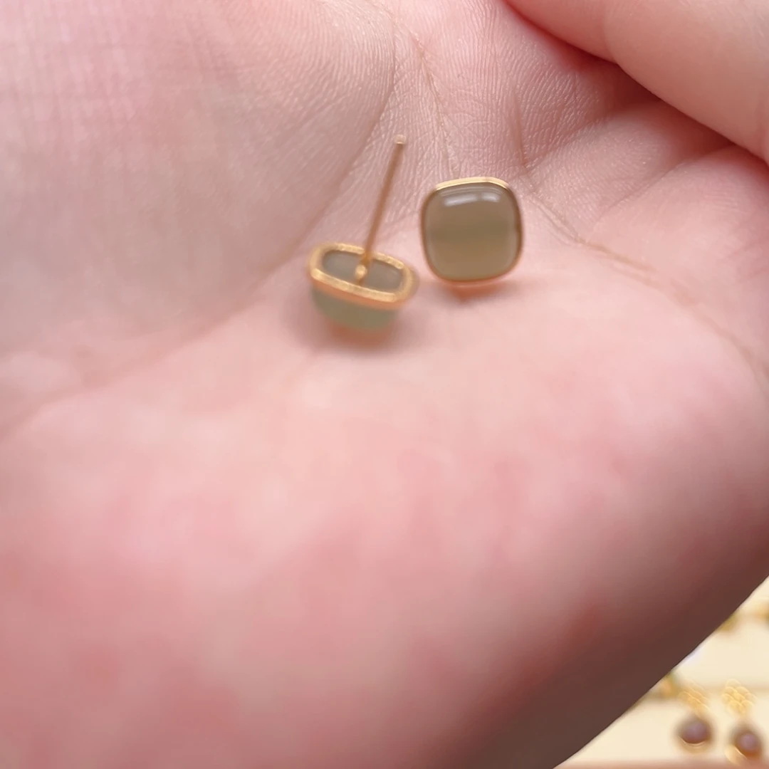 和田玉银S925镶嵌耳饰橙***甜