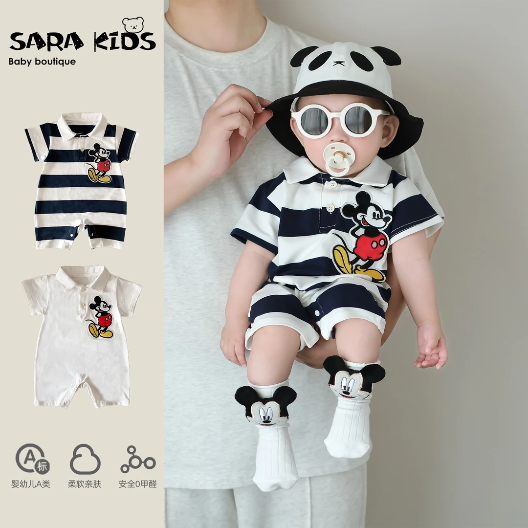 夏季新款宝宝连体爬服条纹卡通爬服SK5283