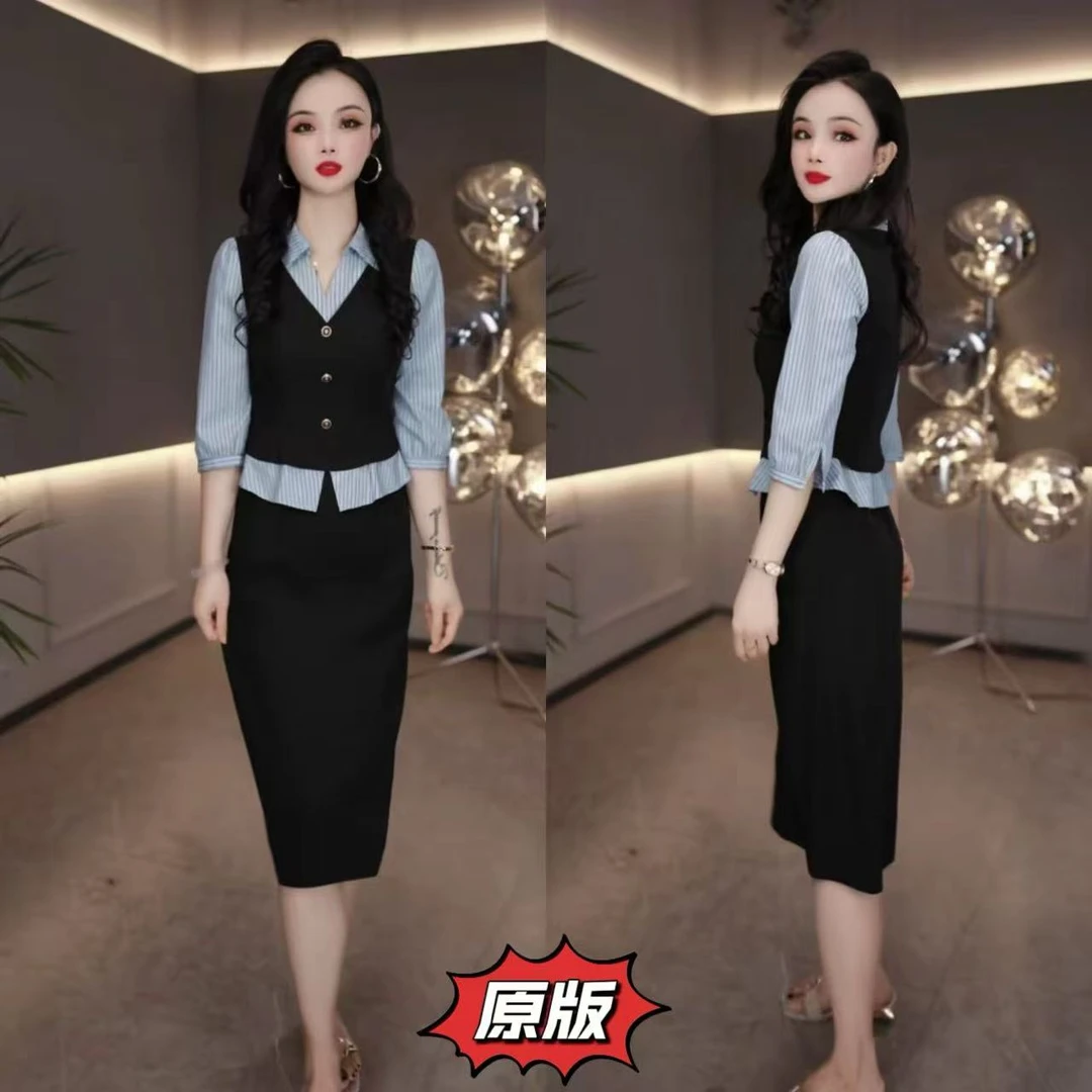 高档软精纺时尚假两件连衣裙2025秋季新款显瘦洋气轻奢减龄裙子