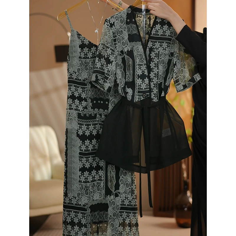 【伊美轻奢】2025夏季新款黑灰绿色时尚女神优雅气质修身女装套装