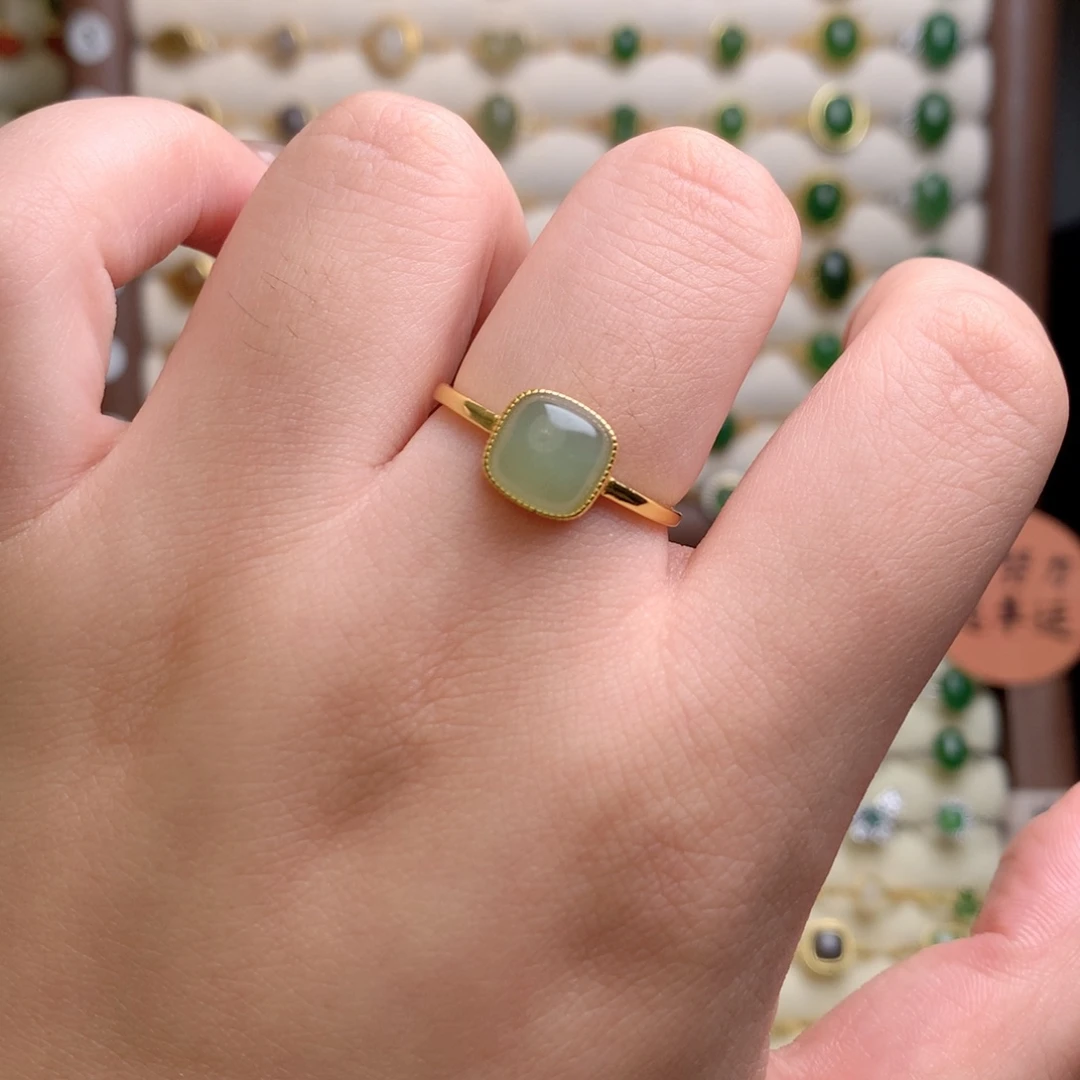 和田玉银S925镀金镶嵌戒指