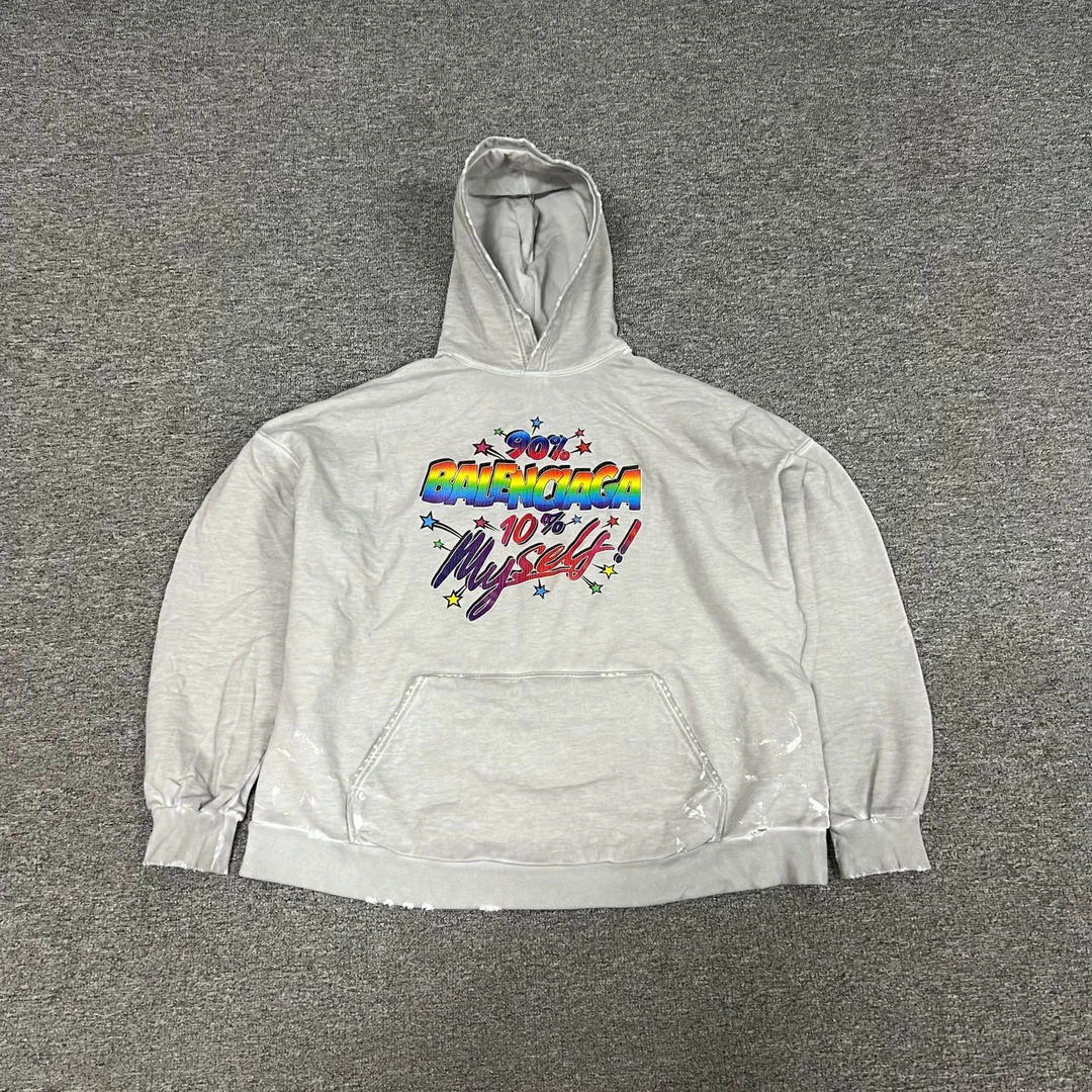 99新 Balenciaga/巴黎世家 彩虹涂鸦Logo 连帽卫衣 带吊牌 2码