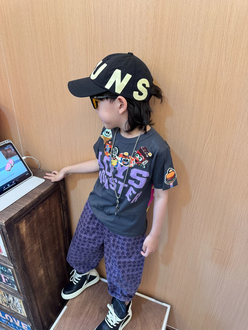 令佳潮牌夏季儿童Jam刺绣公仔短袖T恤上衣宝宝2728