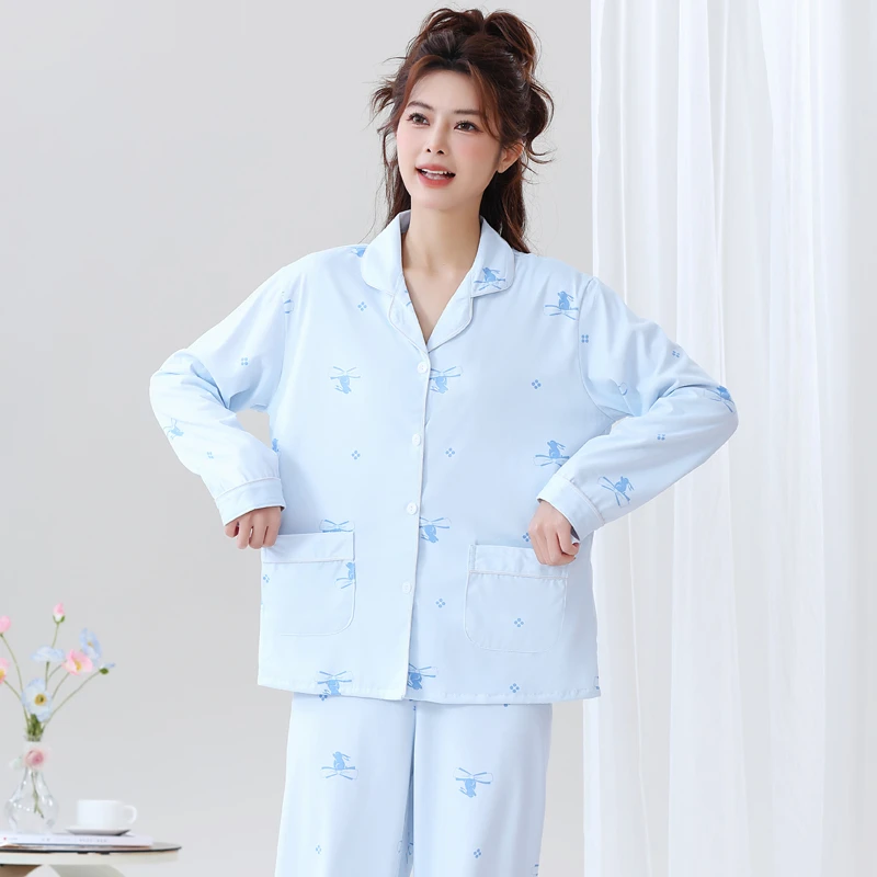 睡衣女春秋长袖新款2025年网红爆款可爱休闲大码可外穿家居服套装