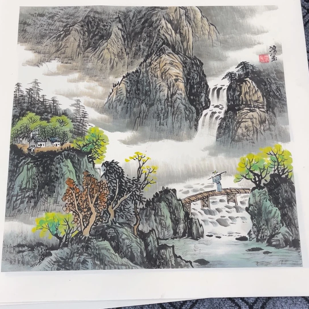 国画四尺斗方山水