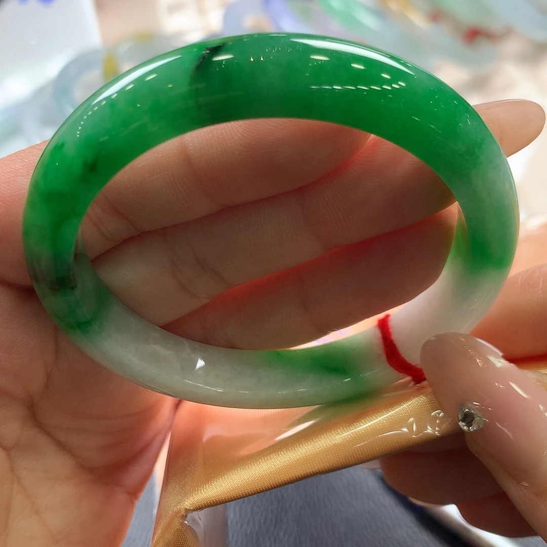 翡翠未镶嵌手镯55正辣绿