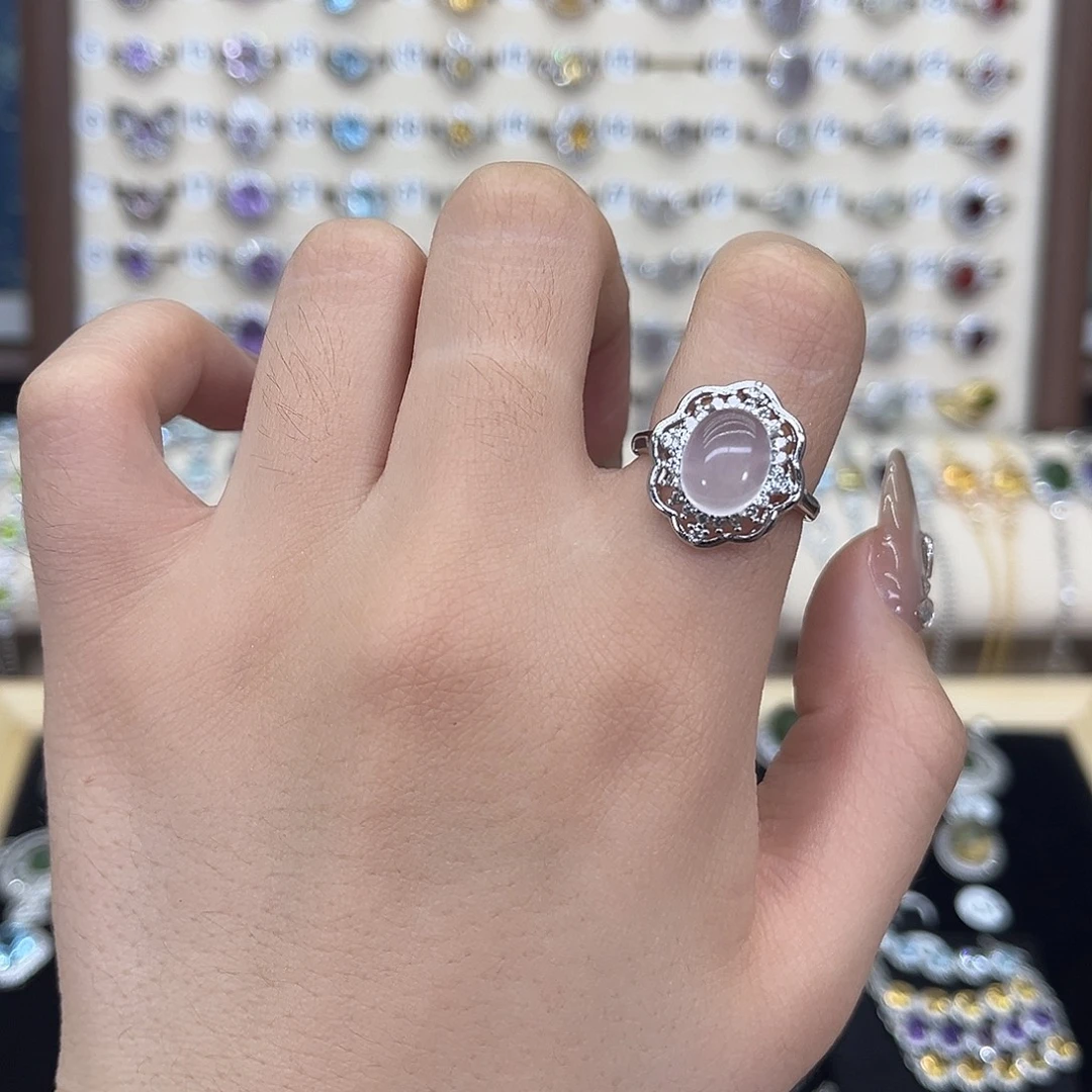 戒指芙蓉石银S925镶嵌