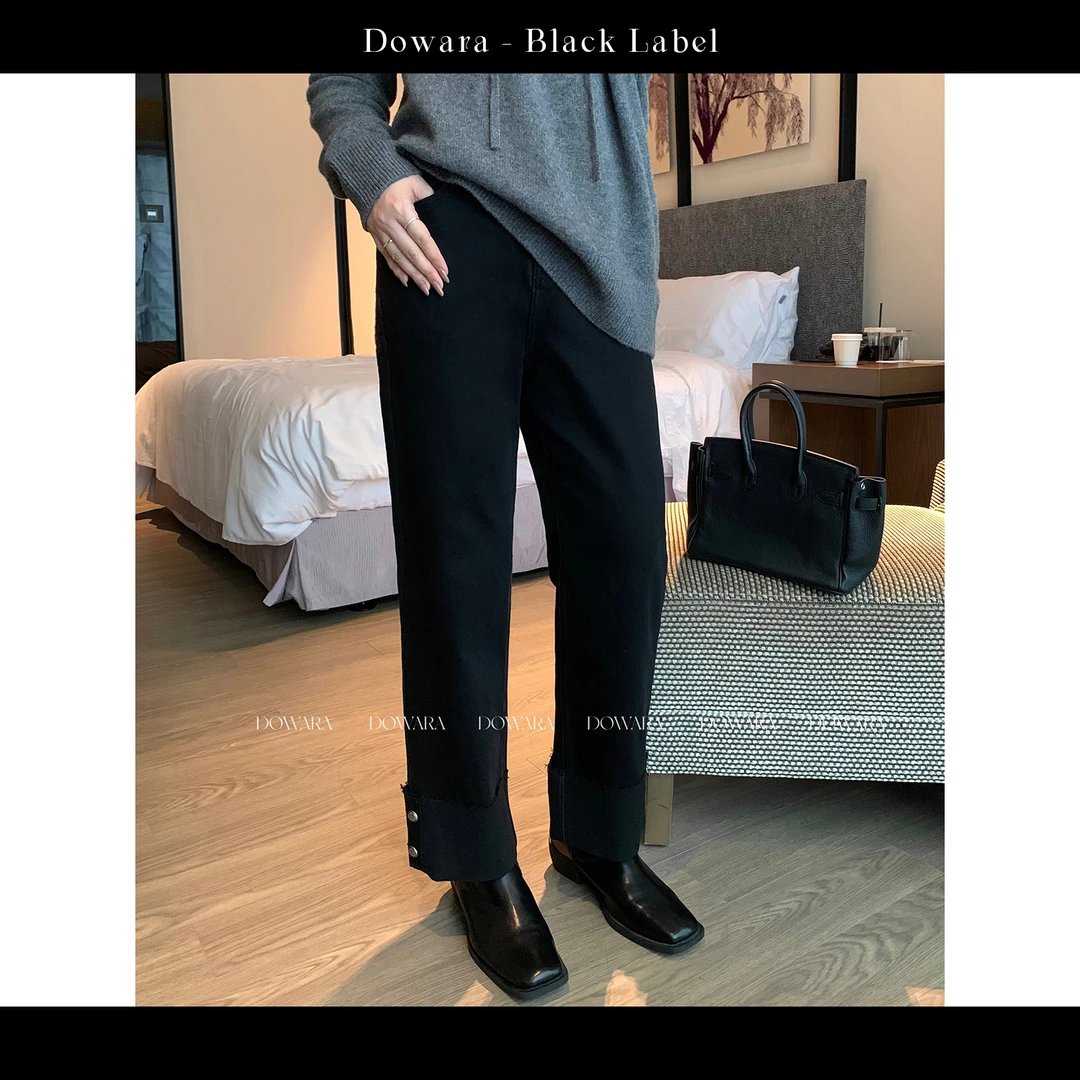 现货大婉酱黑标【弹力竹节裤】高腰直筒牛仔裤秋九分弹力裤子2783D