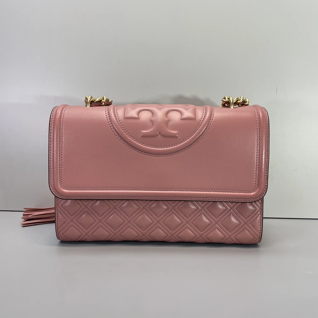95新 TORY BURCH/汤丽柏琦 fleming粉色链条包27*18*8M042514