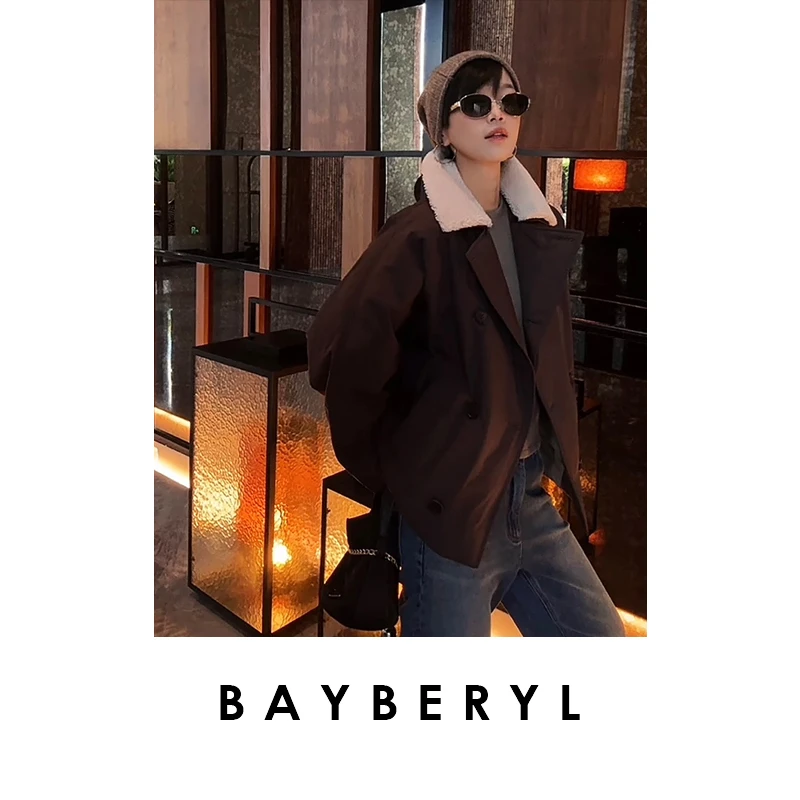 BAYBERYL老贝BC羊羔毛领双排扣百搭休闲25秋羽绒服YRF5E2631-8/16