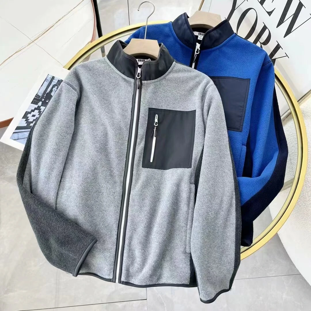 特！花青蓝！设计师线情侣拼色摇粒绒外套 W6884   V1825