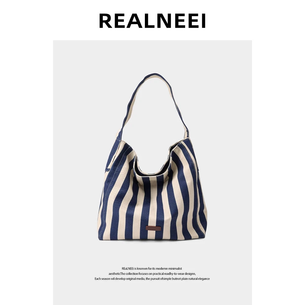 【条纹包】“100棉”百搭大容量帆布包手提单肩包K3325