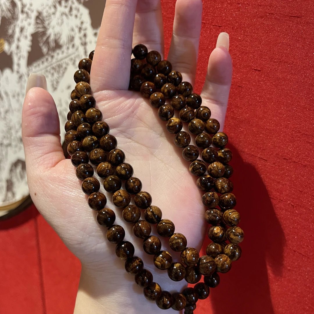 （极妖瘤疤王）巴布亚贡木满纹满油精品0.8×108颗手串多圈