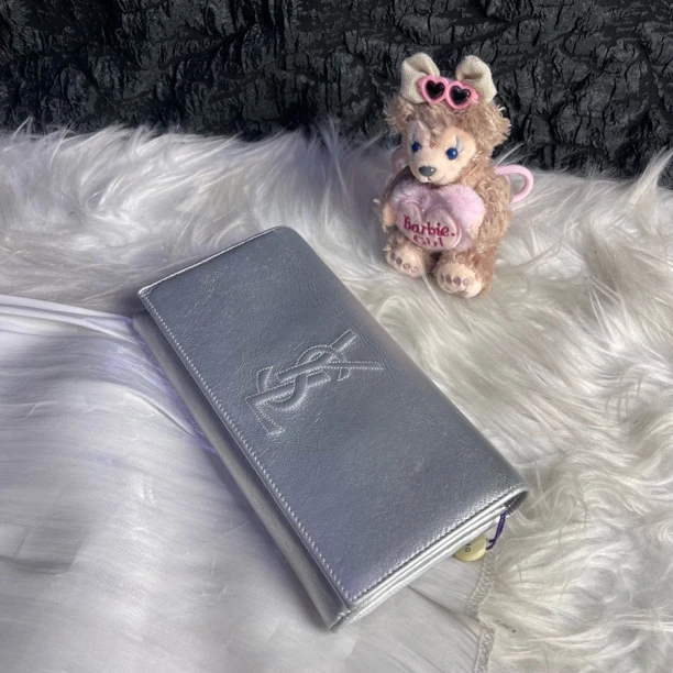 95新 YSL/圣罗兰 银色手拿包晚宴包长钱包