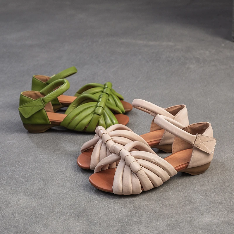 气质头层牛皮鱼嘴凉鞋女平底2025新款夏季小众休闲凉鞋百搭时尚潮