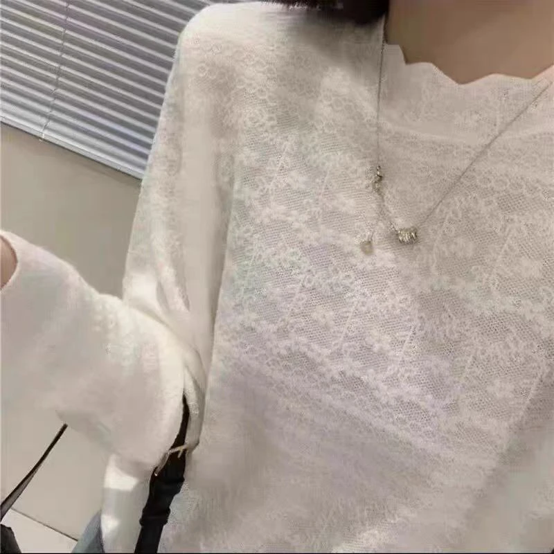 小花提花宽松半高领秋冬打底针织衫套头毛衣10221