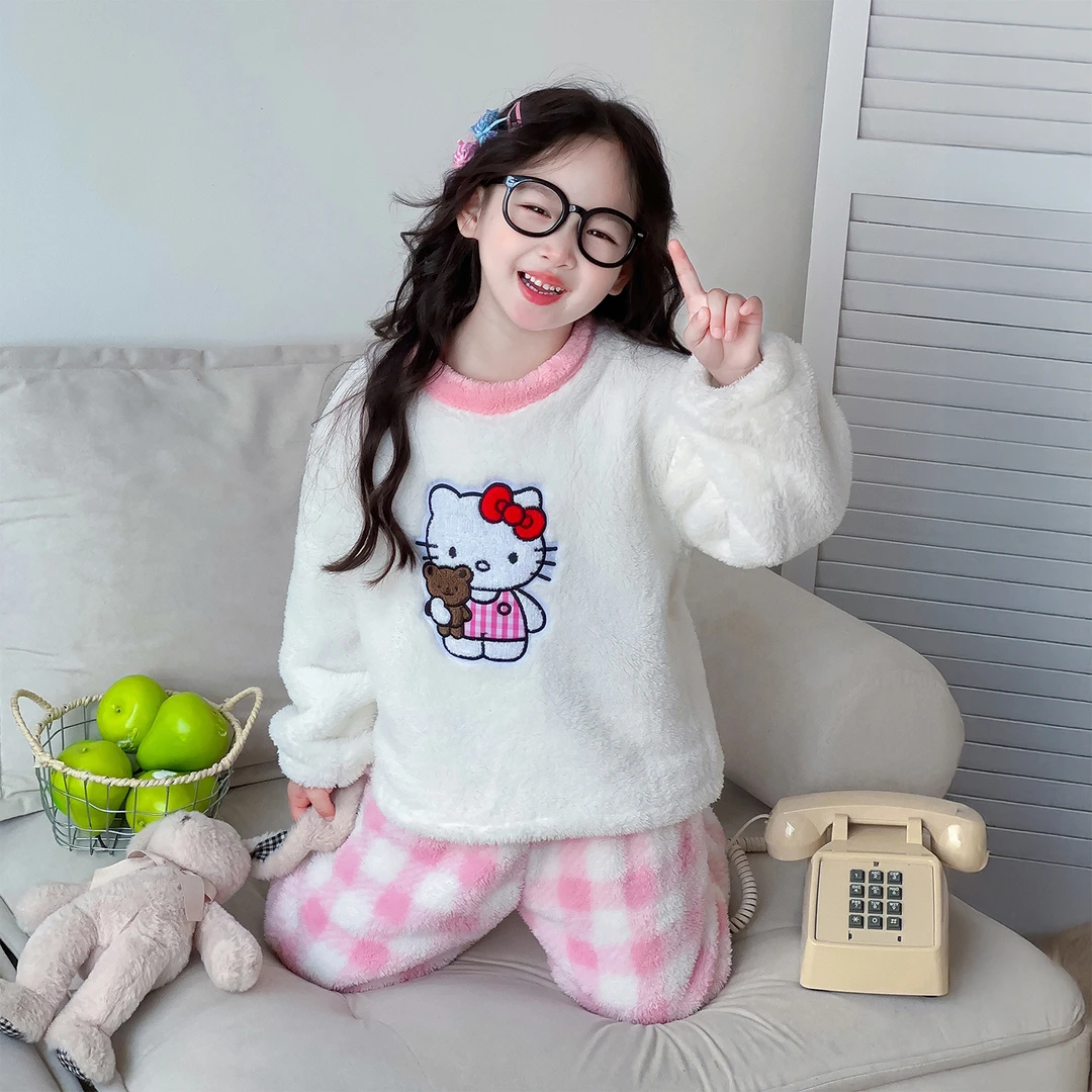 儿童卡通珊瑚绒睡衣2025新款小女孩保暖睡衣套装女童冬装加绒加厚