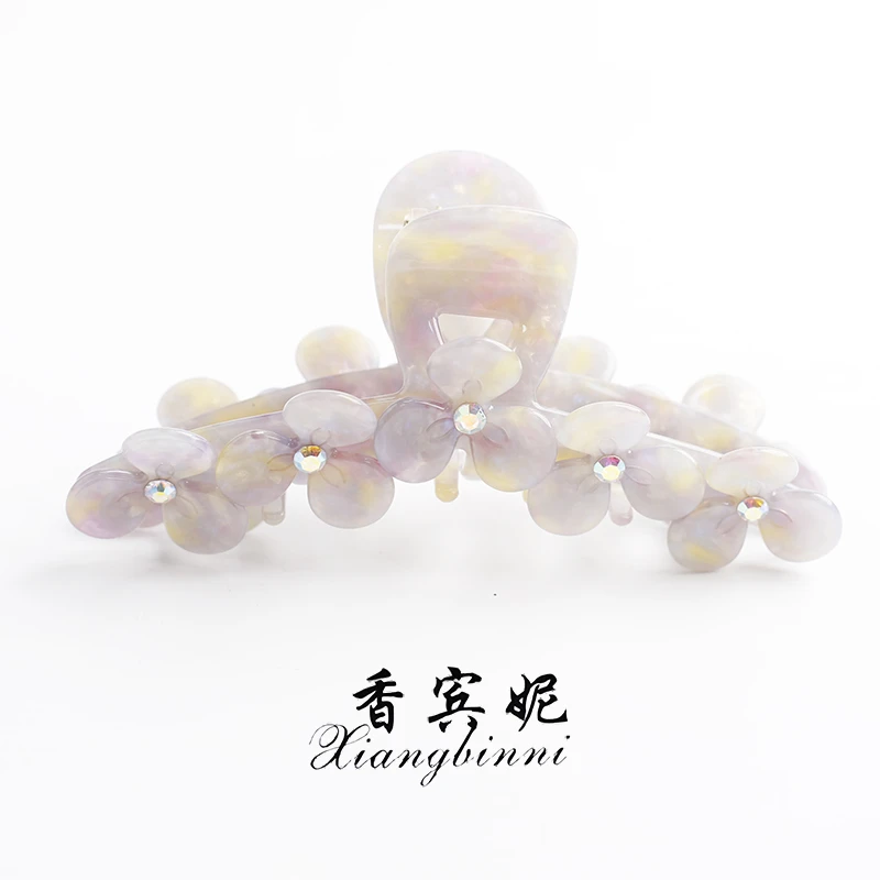 香宾妮原创设计发夹13.5cm彩色花朵醋酸大号抓夹盘发夹6197