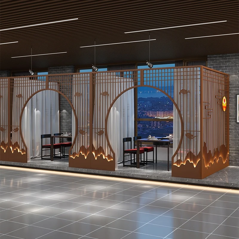 餐厅卡座拱门隔断火锅烧烤饭店酒店美容院月洞门铁艺包厢屏风定制