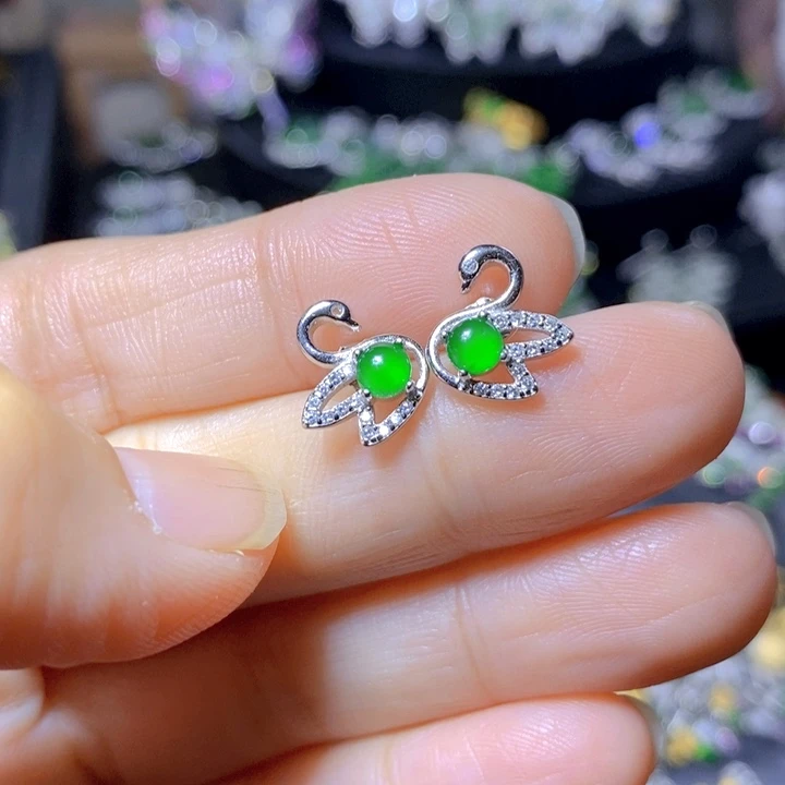 翡翠戒指银S925镶嵌天然翡翠