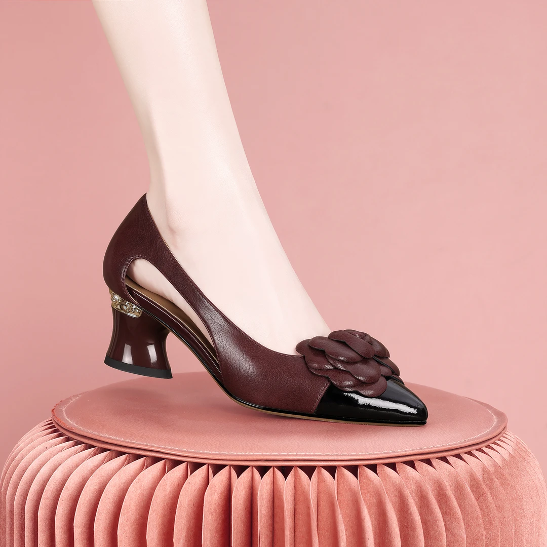 梵芮诗2025高级拼色复古浅口镂空透气夏季时装粗跟凉鞋-J2077