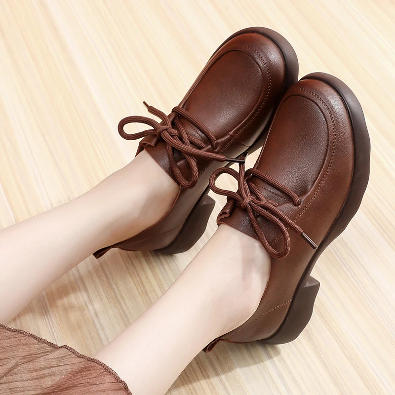 新款圆头乐福鞋软底平底粗跟单鞋舒适百搭休闲小皮鞋一脚蹬s208-1