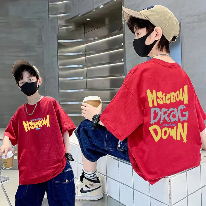 童装男童夏装t恤短袖2025新款儿童帅气上衣宽松男孩酷帅字母印花