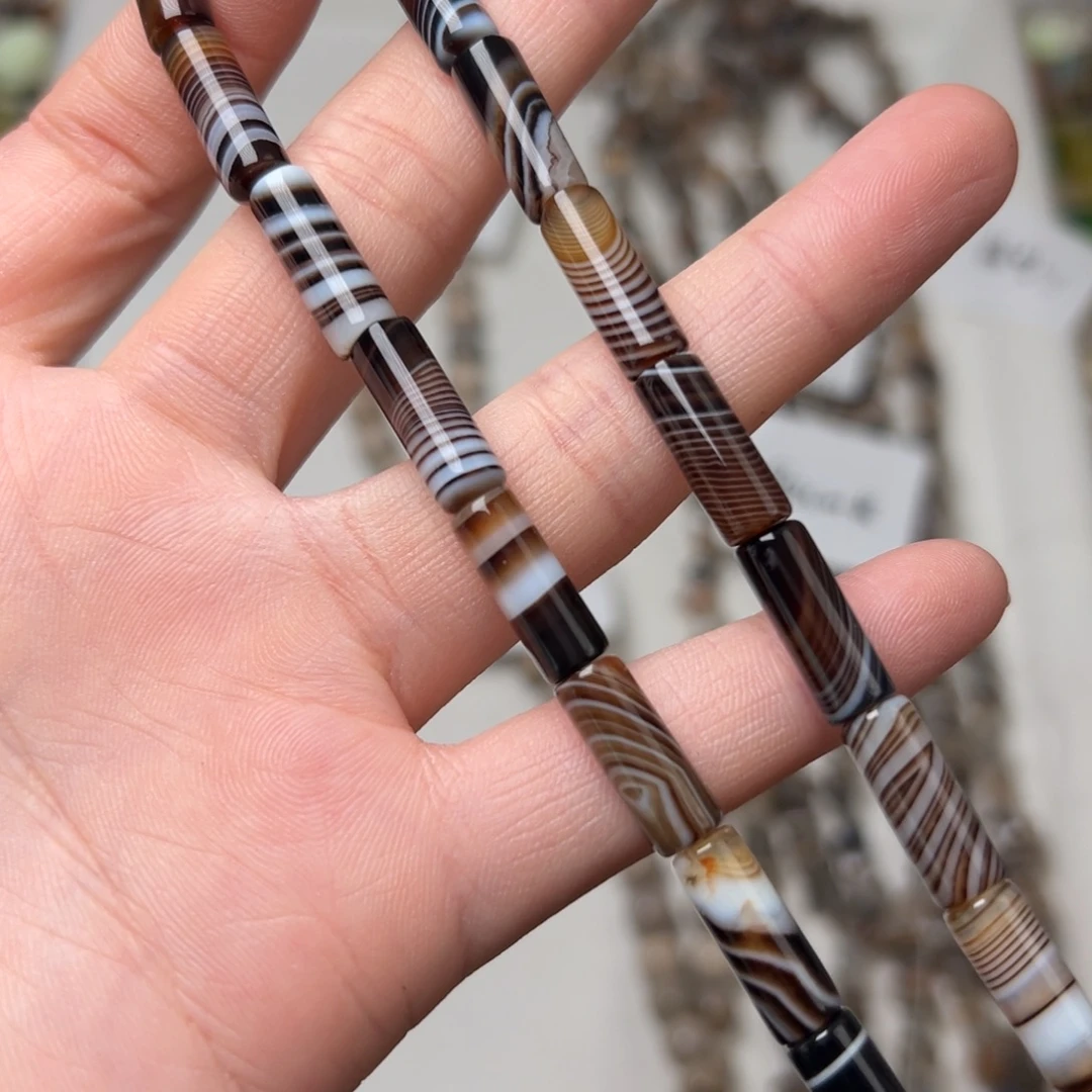 玛瑙/玉髓合金珠宝半成品W607。6mm天然缠丝玛瑙桶珠一条