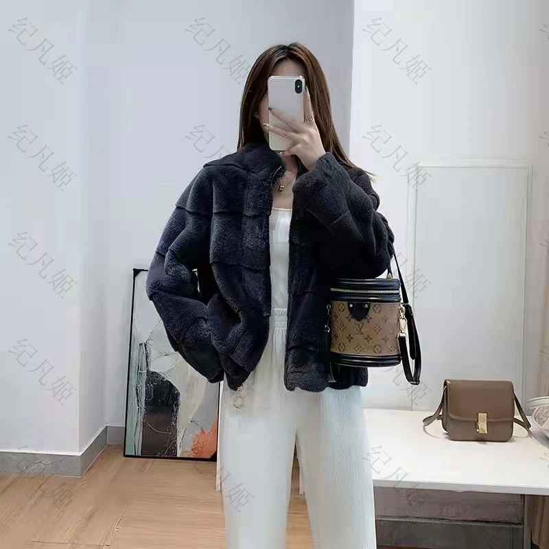 纪凡姬/2221-丹麦混纺大衣短款毛毛外套女秋冬时尚短外套