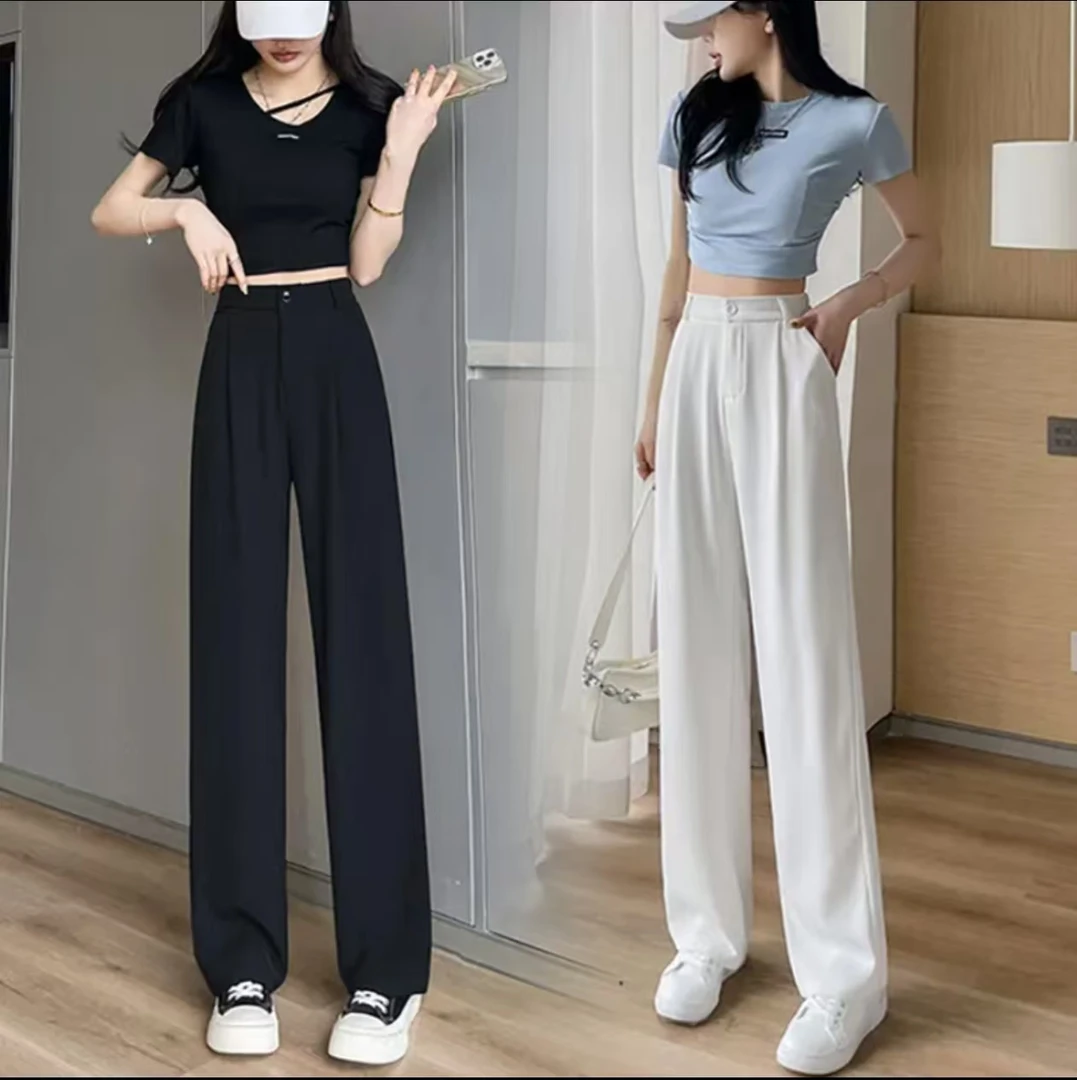 【小个子定制】凉感窄版西装裤高腰显瘦高级感垂感直筒冰丝西装裤女