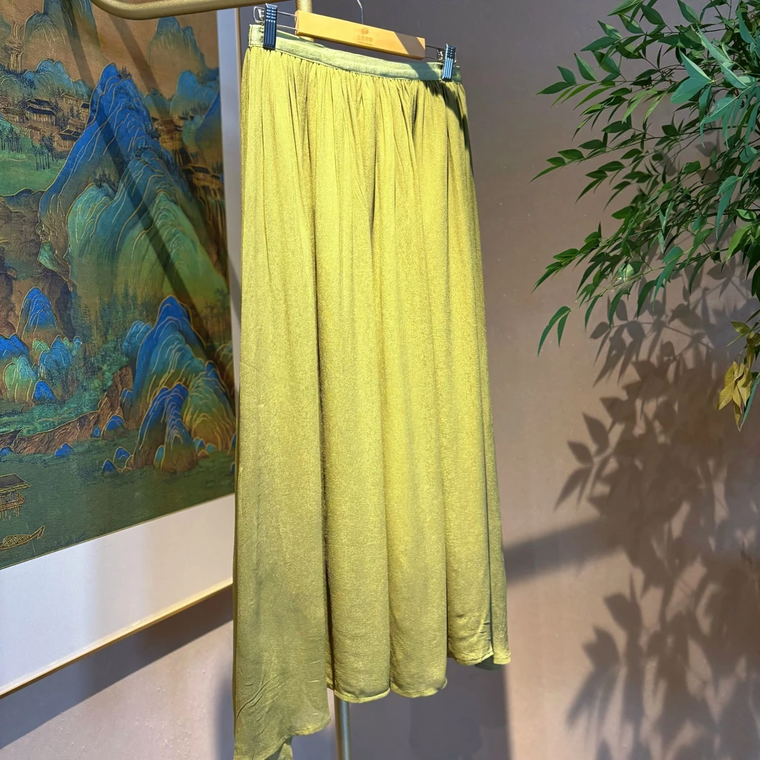 东方愉悦 芳华设计新中式复古百搭半裙国风真丝绉半身裙6632