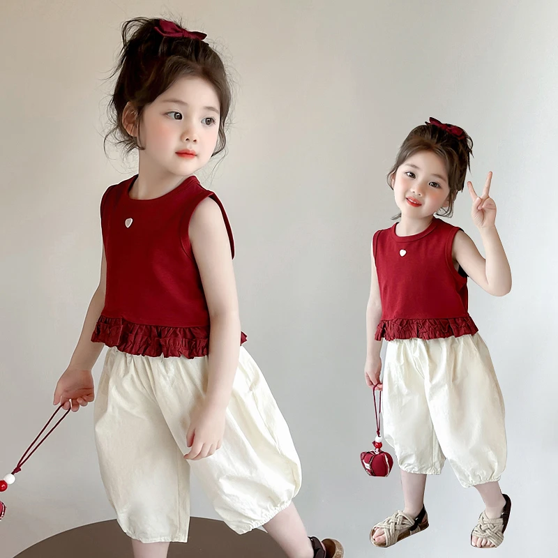 女童无袖背心套装2025新款儿童夏装韩版洋气女宝宝夏季时髦两件套