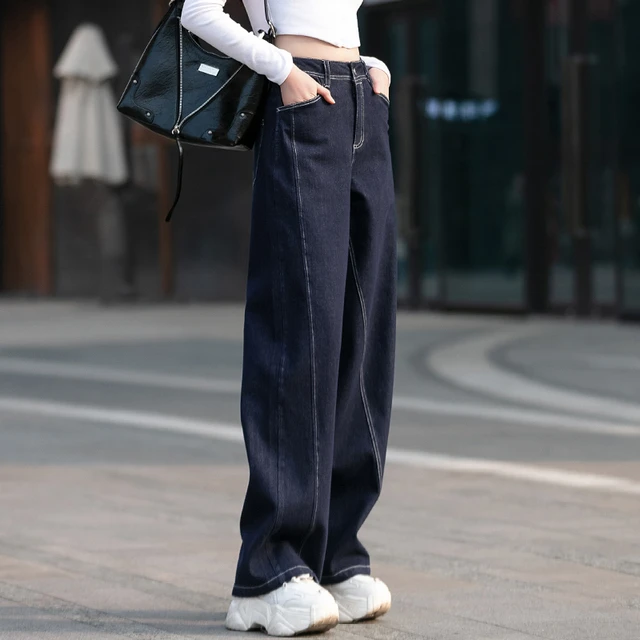 原色牛仔裤女春秋季休闲设计感2025年新款直筒裤高个子阔腿裤女士