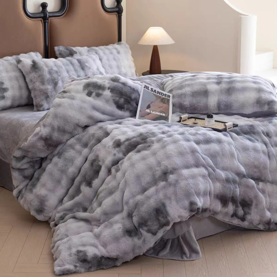 轻奢高端加厚双面保暖托斯卡纳兔兔毛牛奶绒四件套冬季床品套件