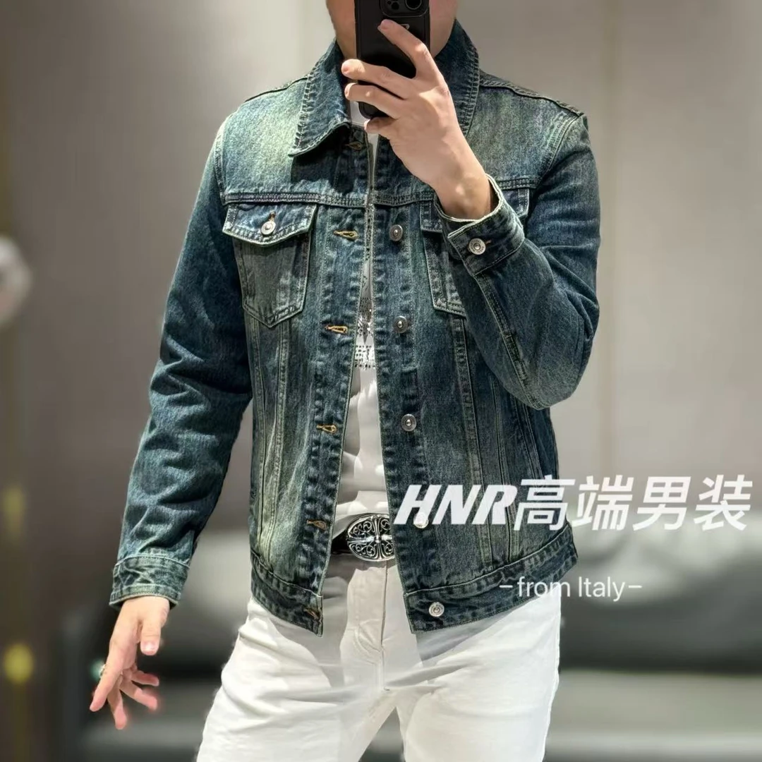 高端男装后背小燕子激光烧花工艺水洗重工软牛仔86781