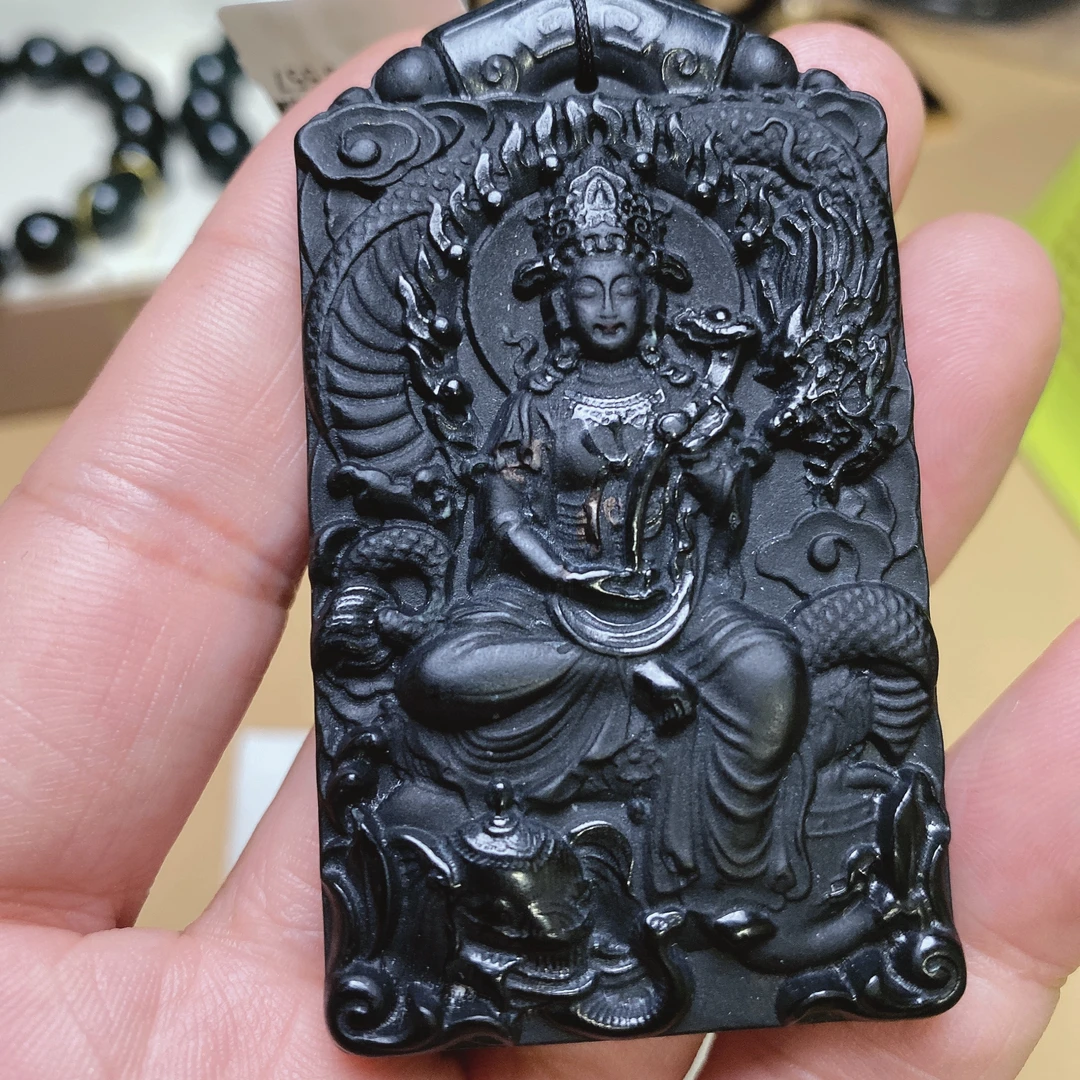 天然缅料A货 钢琴黑普贤菩萨挂件557