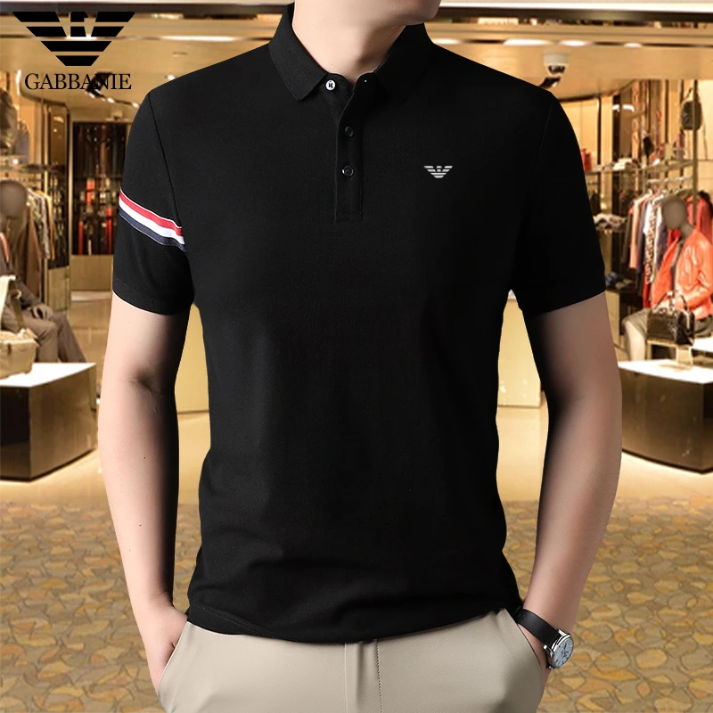 专柜正品男士纯棉短袖T恤夏季休闲时尚薄款轻奢纯色翻领POLO衫男