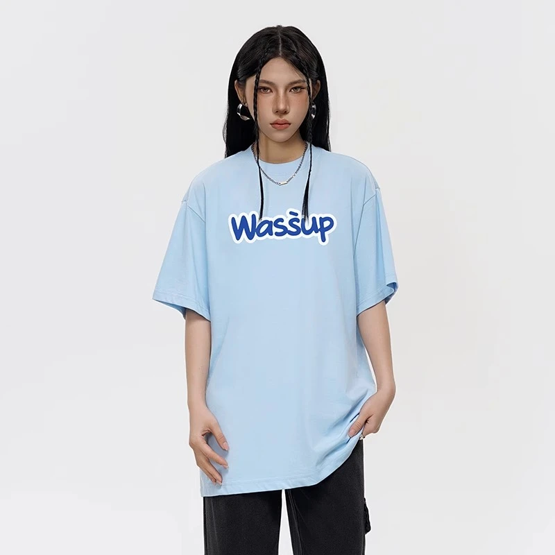 WASSUP潮牌美式字母印花T恤短袖男女夏季2025年新款情侣圆领上衣