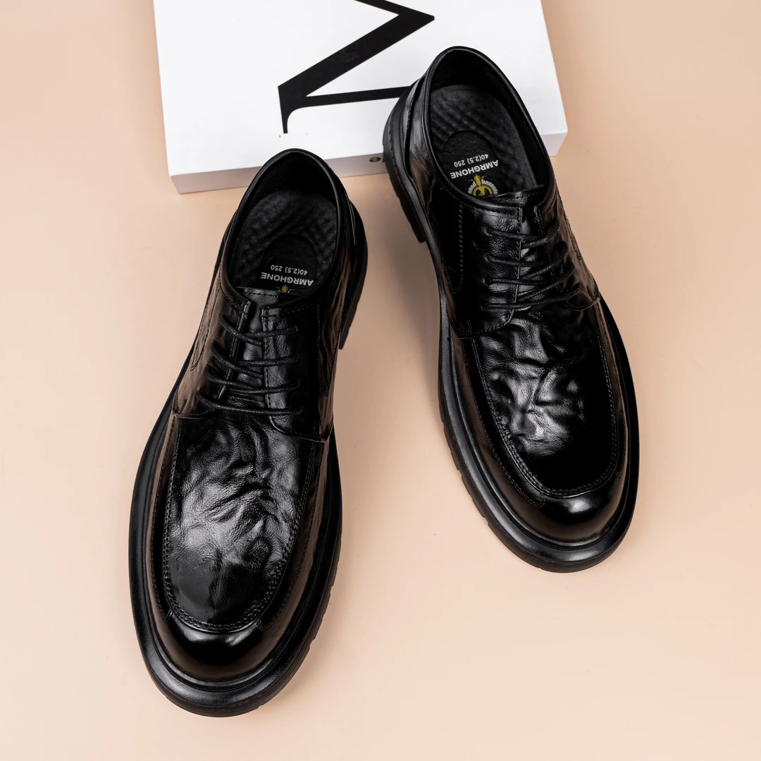 皮鞋男春秋季爆款真皮头层牛皮男士黑色休闲鞋百搭英伦软底德比鞋