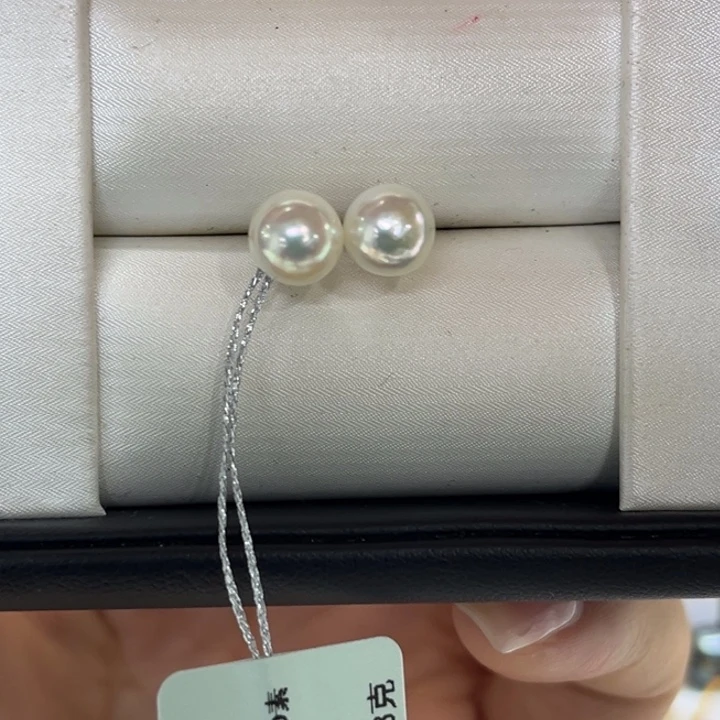 银S925镶嵌耳饰海水珍珠7-8mm22号