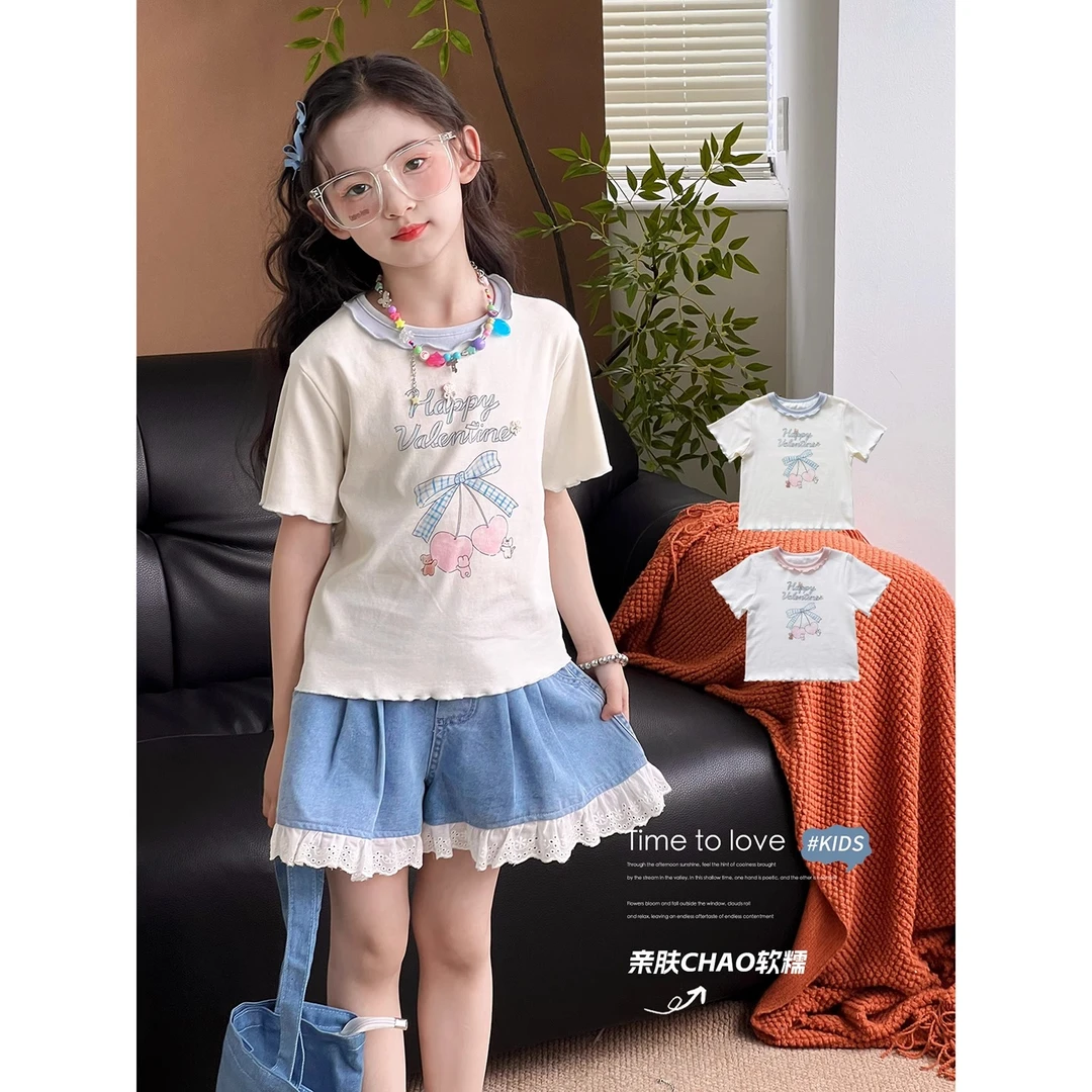 女童短袖T恤夏季2025儿童夏装洋气中大童女孩韩版休闲25052515