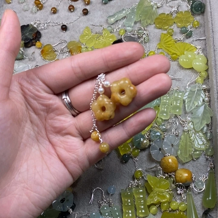 蛇纹石玉未镶嵌耳饰耳环项链挂件