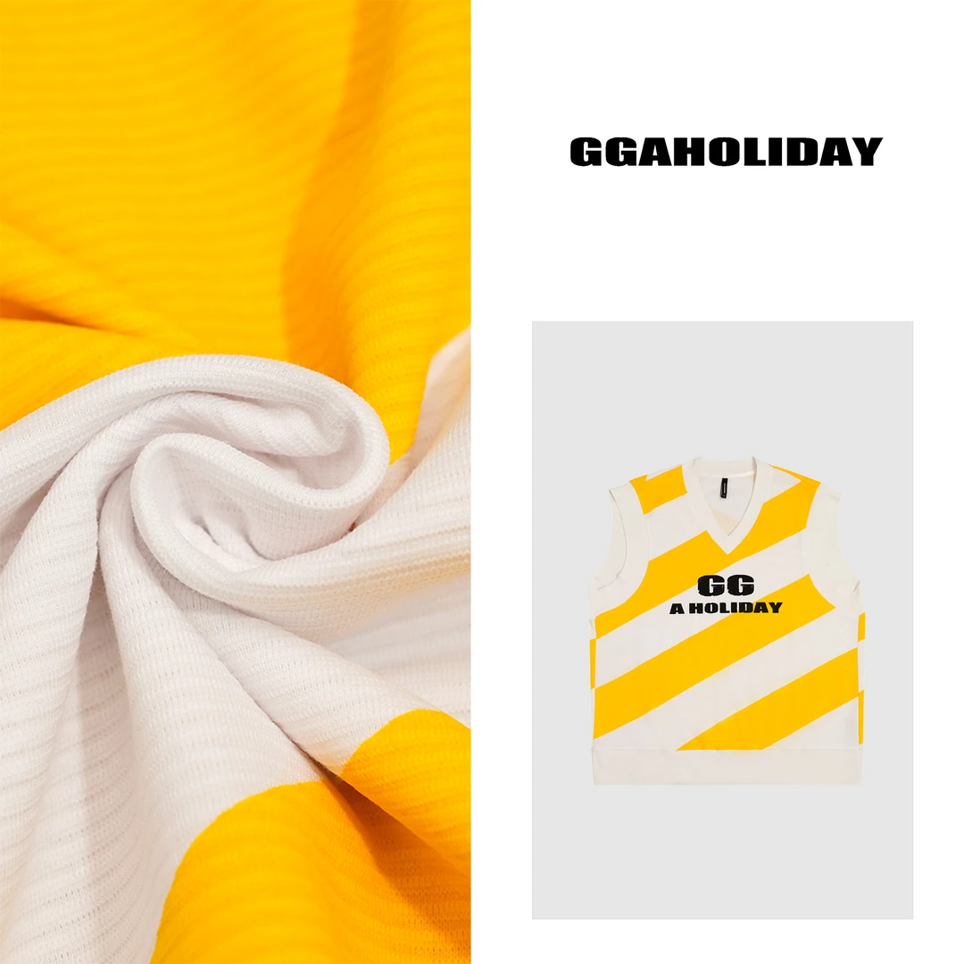 【上新】GGAHOLIDAY夏季休闲宽松斜条纹撞色V领无袖马甲上衣-152568