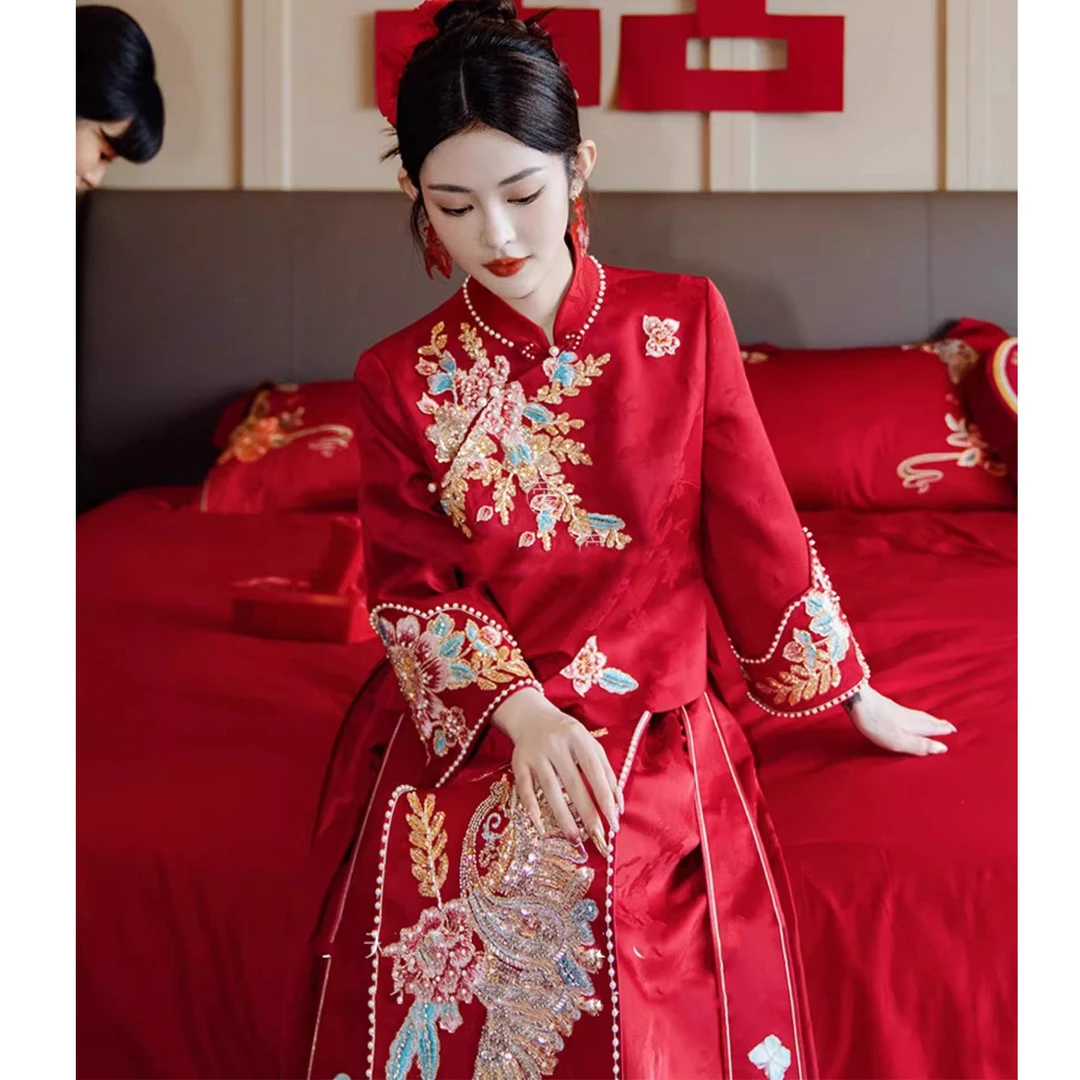 夏季薄款秀禾服婚服2025新款马面裙结婚礼服出阁服显瘦中式出嫁衣