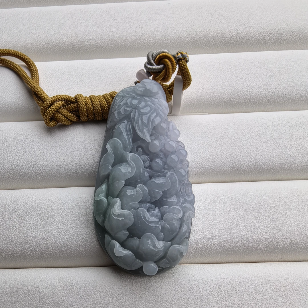 D0046 缅甸翡翠春彩花开富贵吊坠