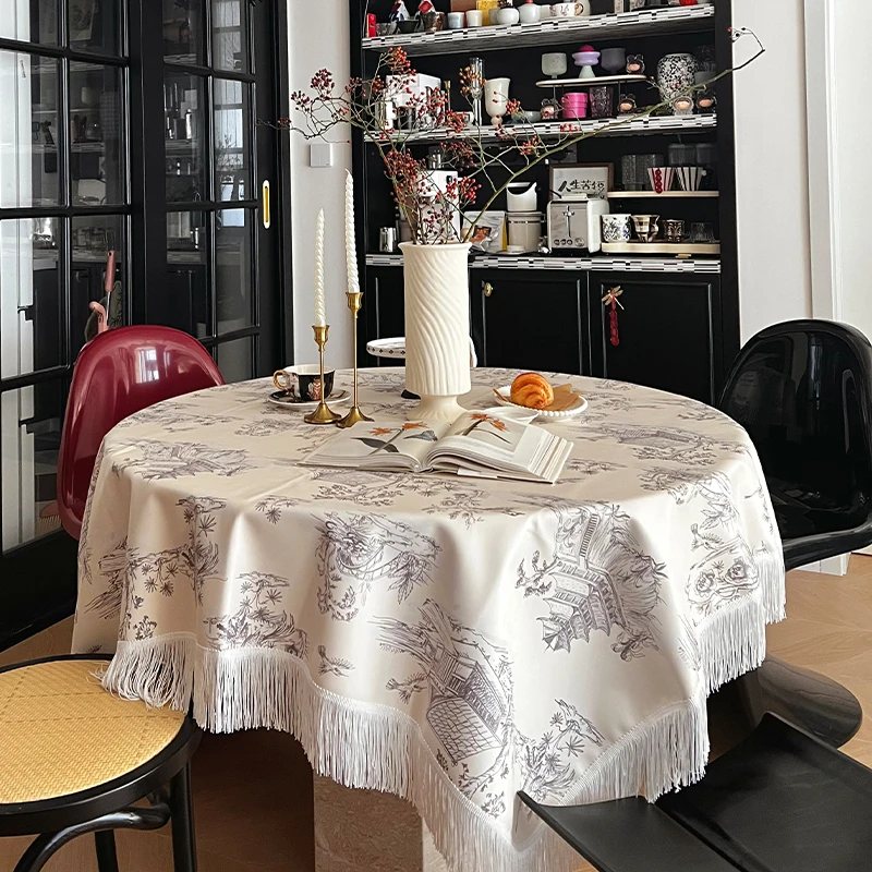 法式风圆桌桌布防水防油有氛围感高级感茶几台布