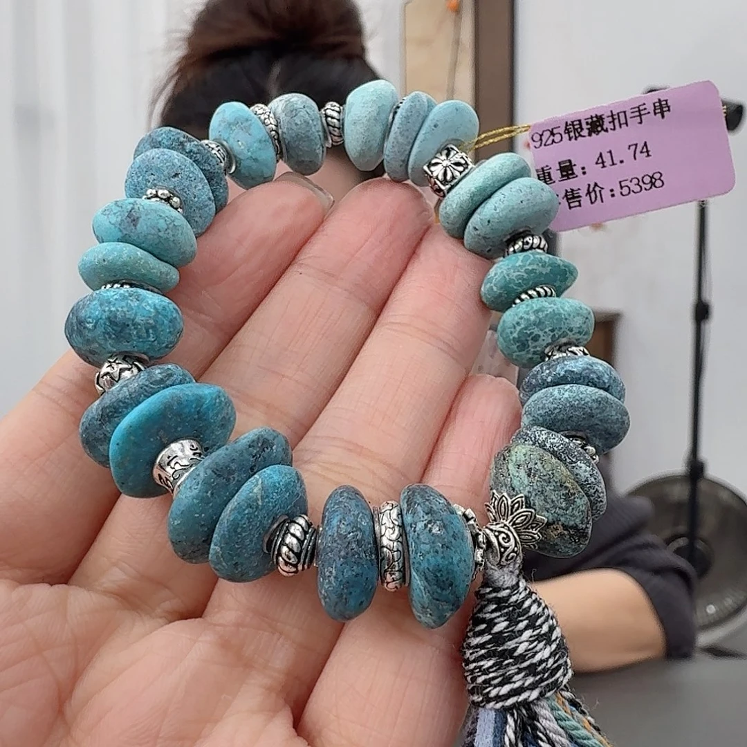 雲***心绿松石银S925镶嵌珠宝奇石